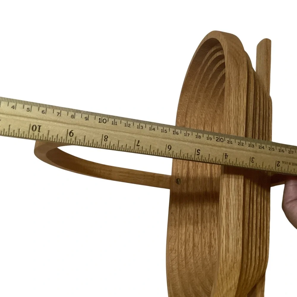 Handcrafted Oak Wood Collapsible Spiral Basket Folding Trivet Fruit Bowl 12in